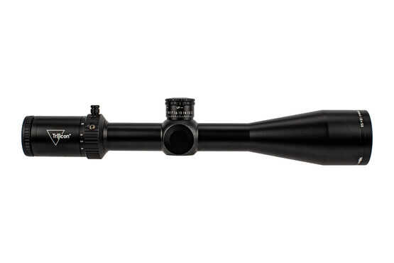 Trijicon 4-16x50mm Credo HX rifle scope features a 30mm tube and capped turrets with red illuminated MOA Center Dot reticle.